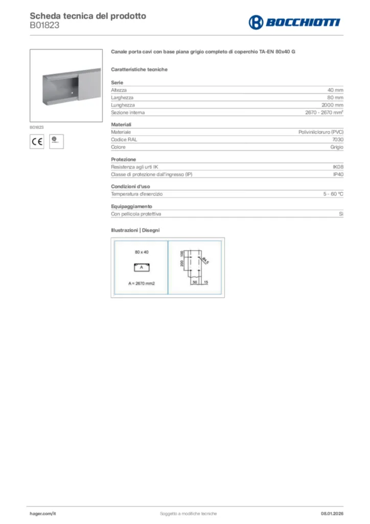 Immagine Bocchiotti Scheda tecnica del prodotto B01823 | Hager Italia