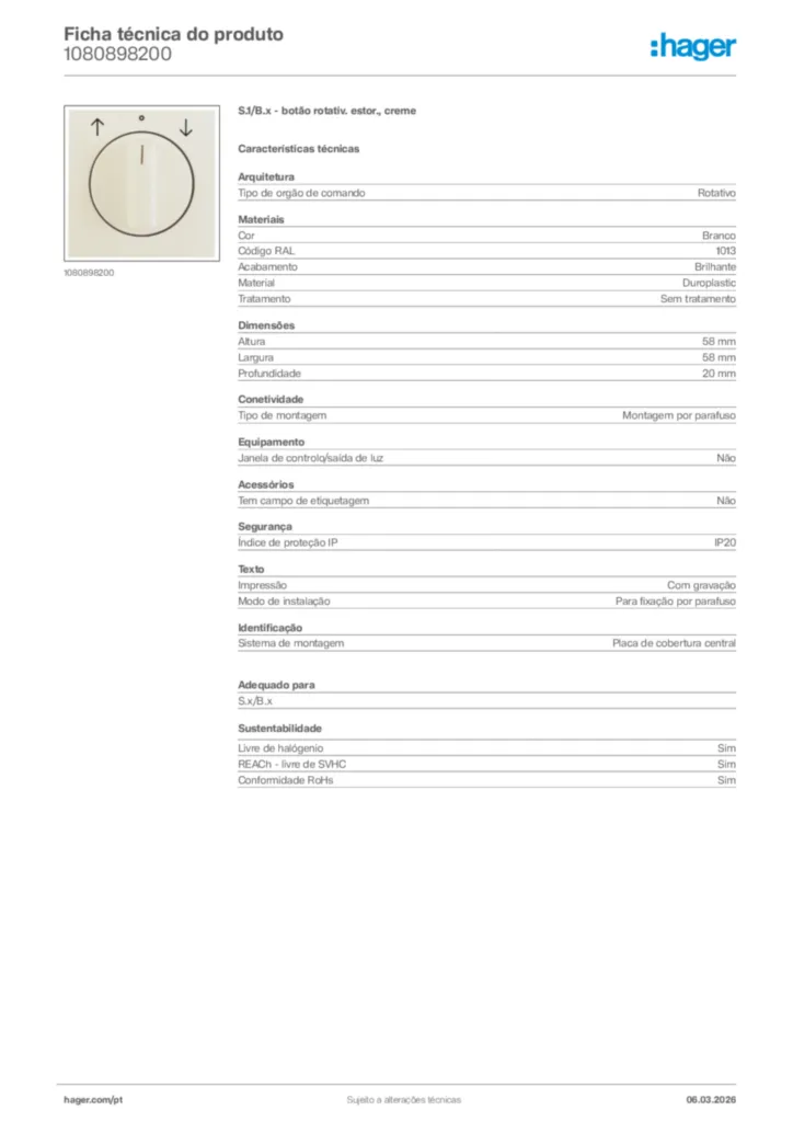 Imagem Hager Ficha técnica do produto 1080898200 | Hager Portugal