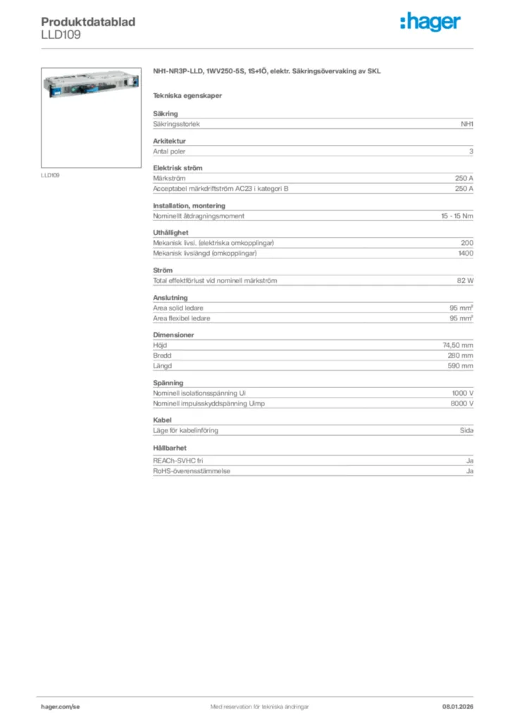Bild Hager Produktdatablad LLD109 | Hager Sverige