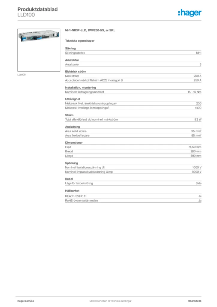 Bild Hager Produktdatablad LLD100 | Hager Sverige