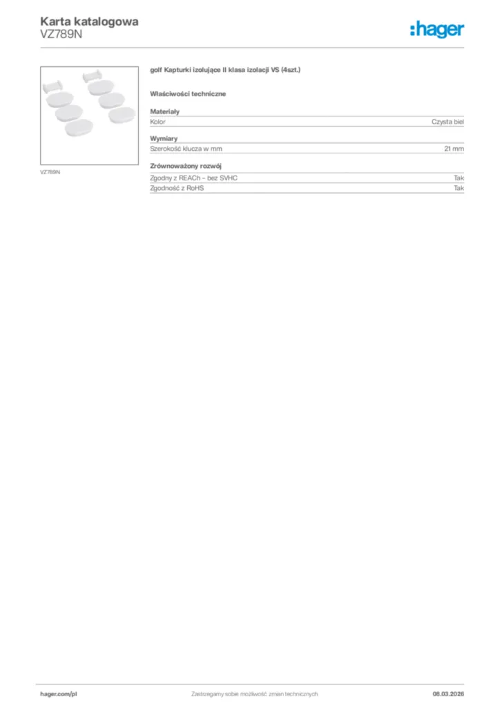 Zdjęcie Hager Karta katalogowa VZ789N | Hager Polska