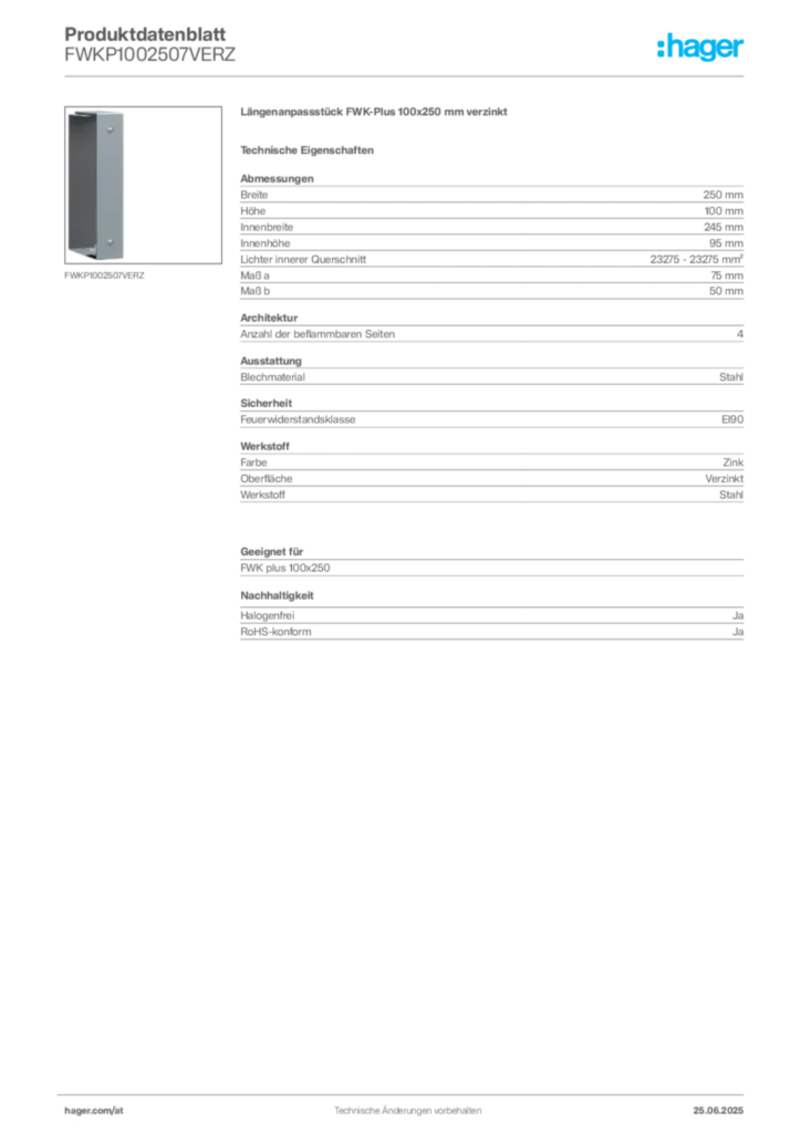 Bild Hager Produktdatenblatt FWKP1002507VERZ | Hager Deutschland