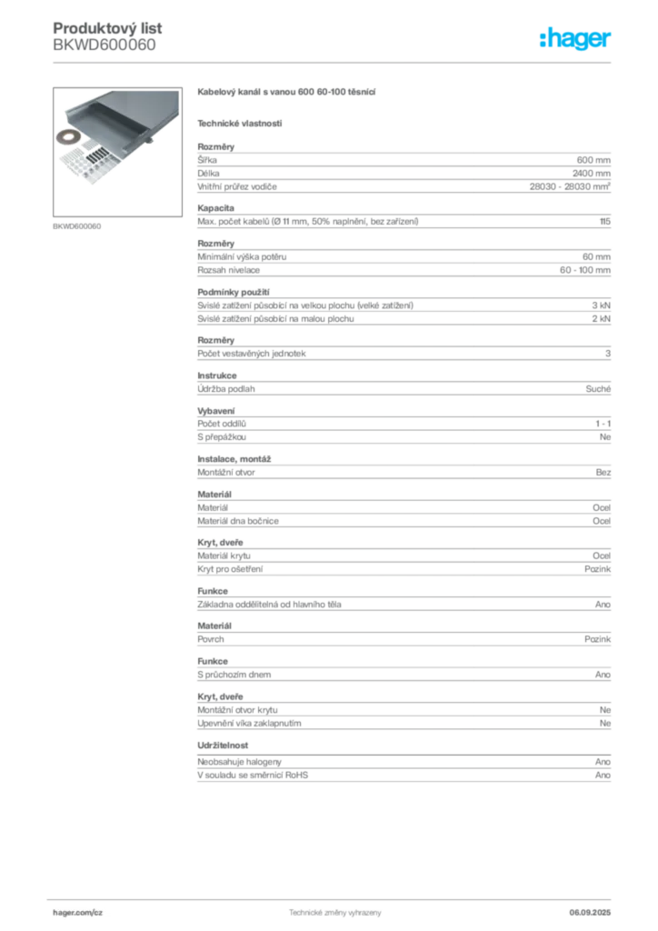 Obrázek Hager Produktový list BKWD600060 | Hager