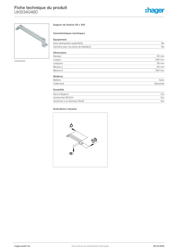 Image Hager Fiche technique du produit UKB340480 | Hager Belgique