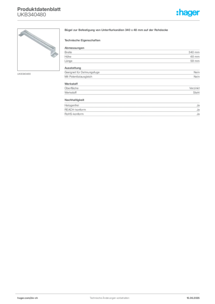 Bild Hager Produktdatenblatt UKB340480 | Hager Schweiz