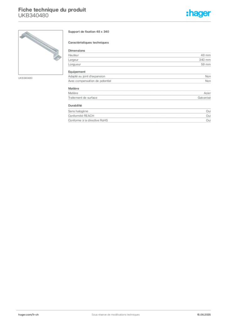 Image Hager Fiche technique du produit UKB340480 | Hager Suisse