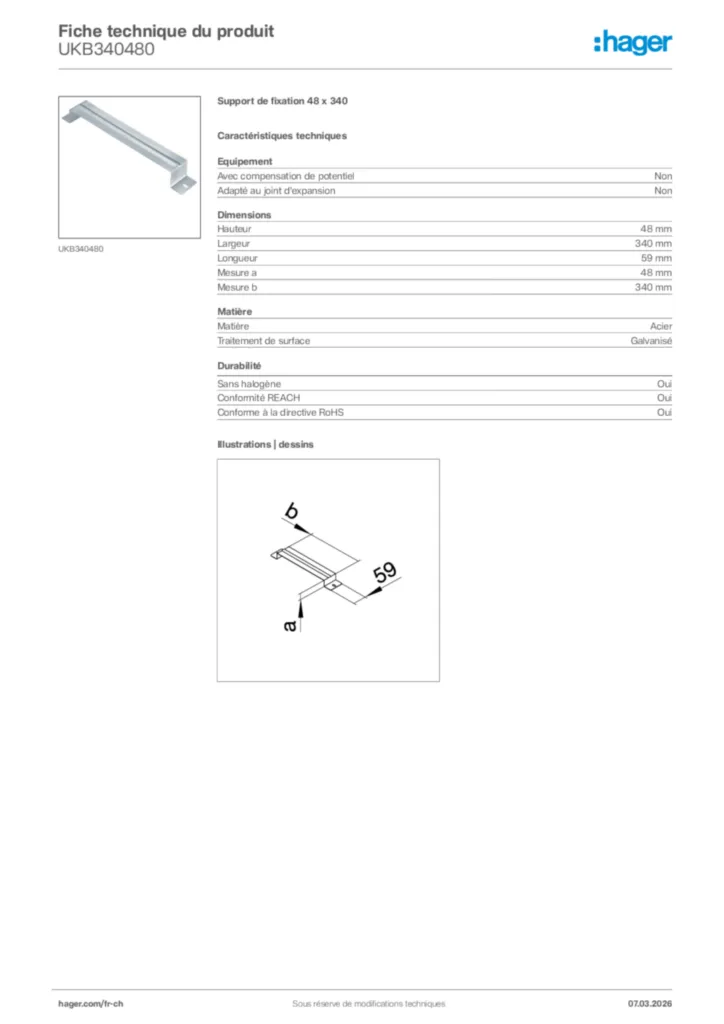 Image Hager Fiche technique du produit UKB340480 | Hager Suisse