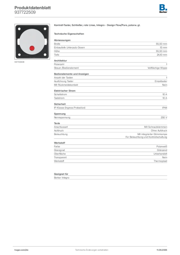 Bild Berker Produktdatenblatt 937722509 | Hager Deutschland