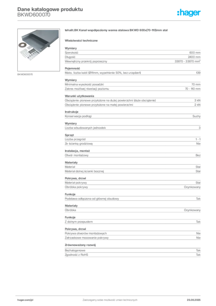Zdjęcie Hager Karta katalogowa BKWD600070 | Hager Polska