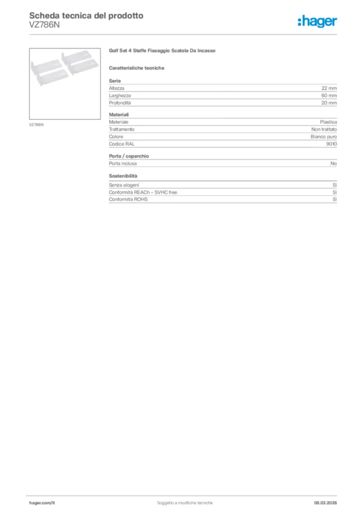 Immagine Hager Scheda tecnica del prodotto VZ786N | Hager Italia