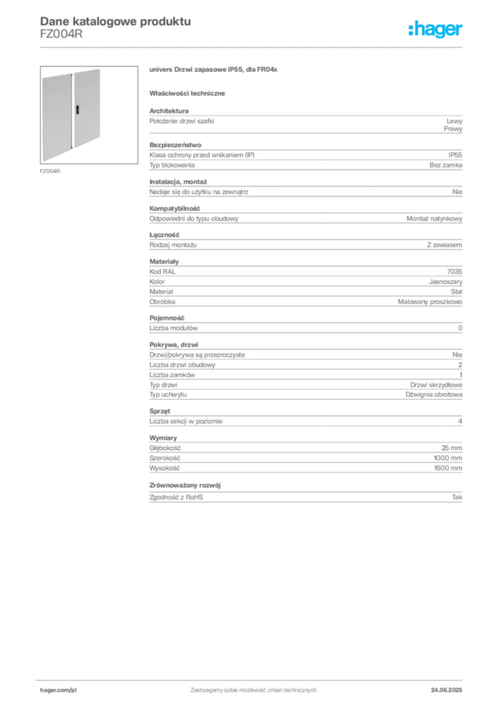 Zdjęcie Hager Karta katalogowa FZ004R | Hager Polska
