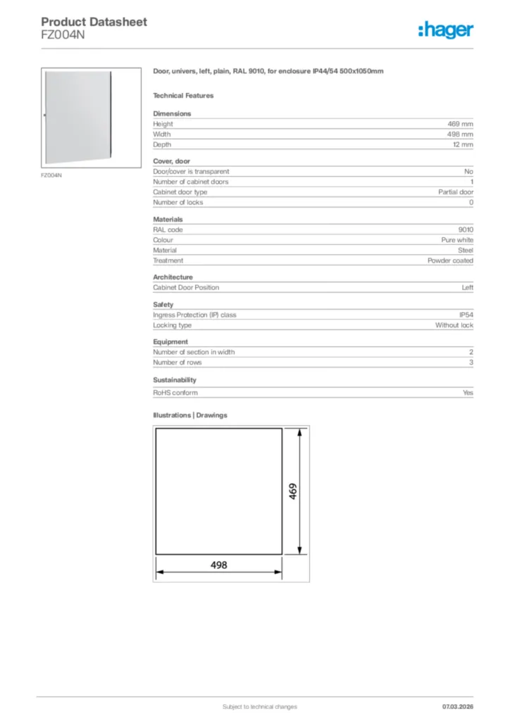 Image Hager Product data sheet FZ004N  | Hager Africa