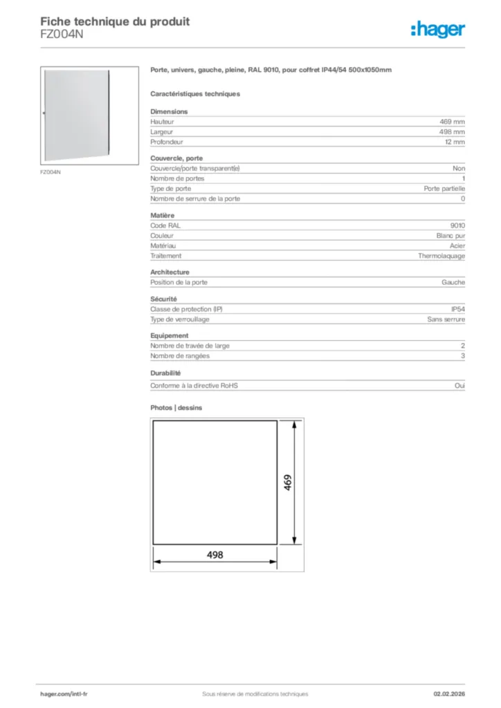Image Hager Fiche technique du produit FZ004N | Hager Afrique