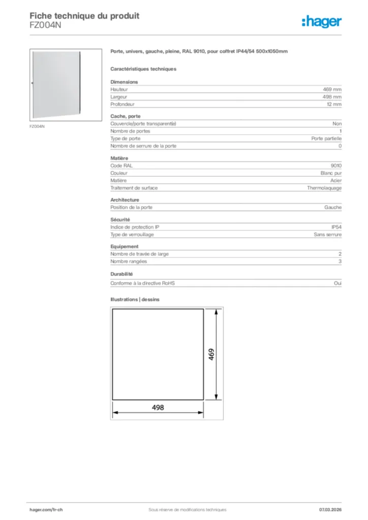 Image Hager Fiche technique du produit FZ004N | Hager Suisse
