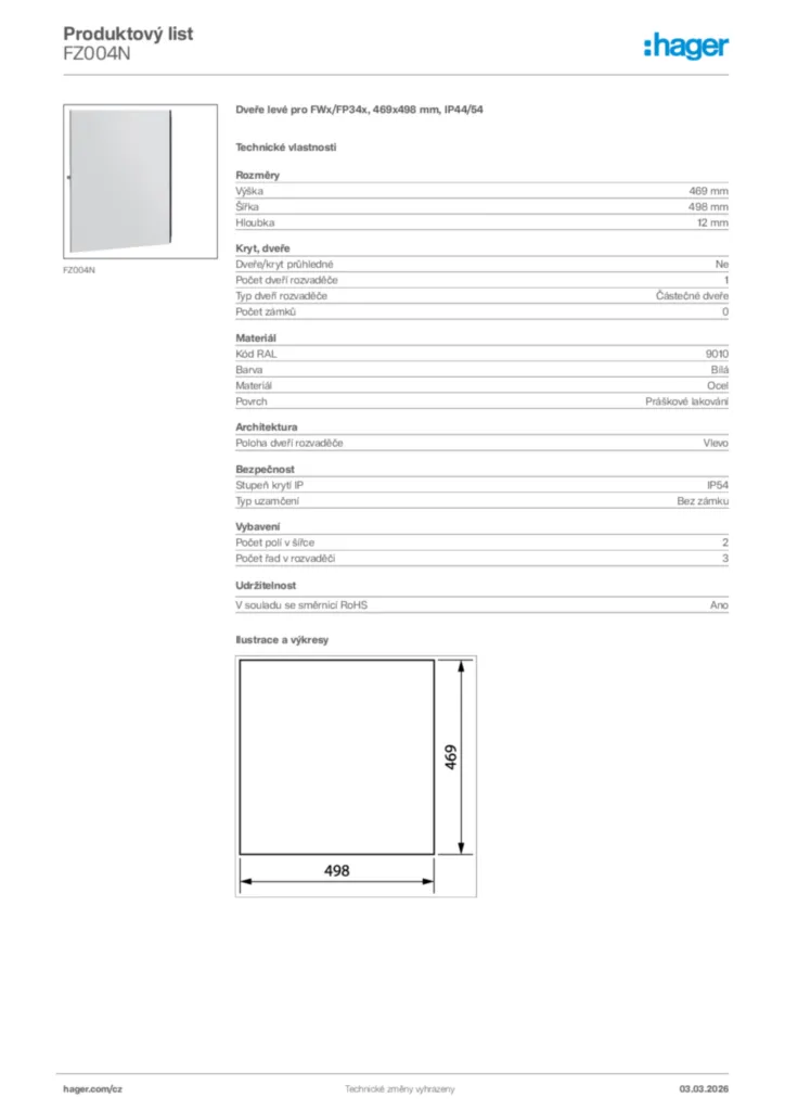 Obrázek Hager Product data sheet FZ004N | Hager
