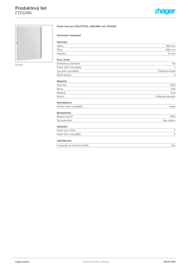 Obrázek Hager Produktový list FZ004N | Hager