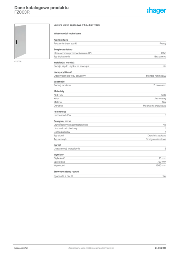 Zdjęcie Hager Karta katalogowa FZ003R | Hager Polska