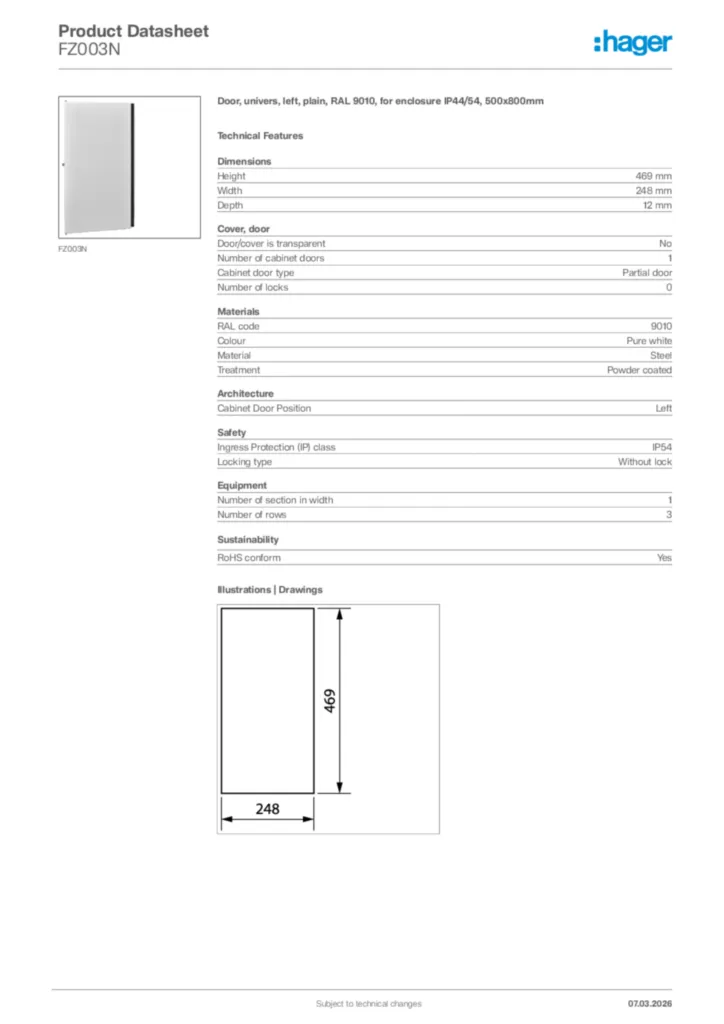 Image Hager Product data sheet FZ003N  | Hager Africa