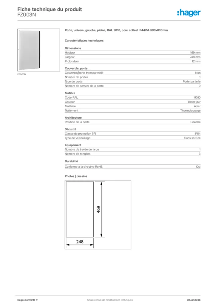 Image Hager Fiche technique du produit FZ003N | Hager Afrique