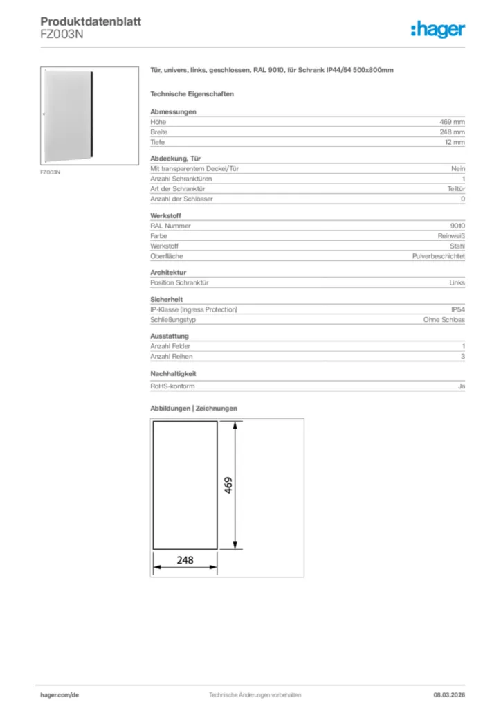 Bild Hager Produktdatenblatt FZ003N | Hager Deutschland
