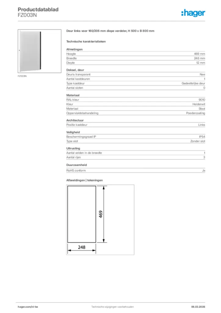Afbeelding Hager Productdatablad FZ003N | Hager Belgium