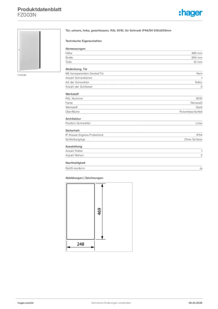 Bild Hager Produktdatenblatt FZ003N | Hager Deutschland