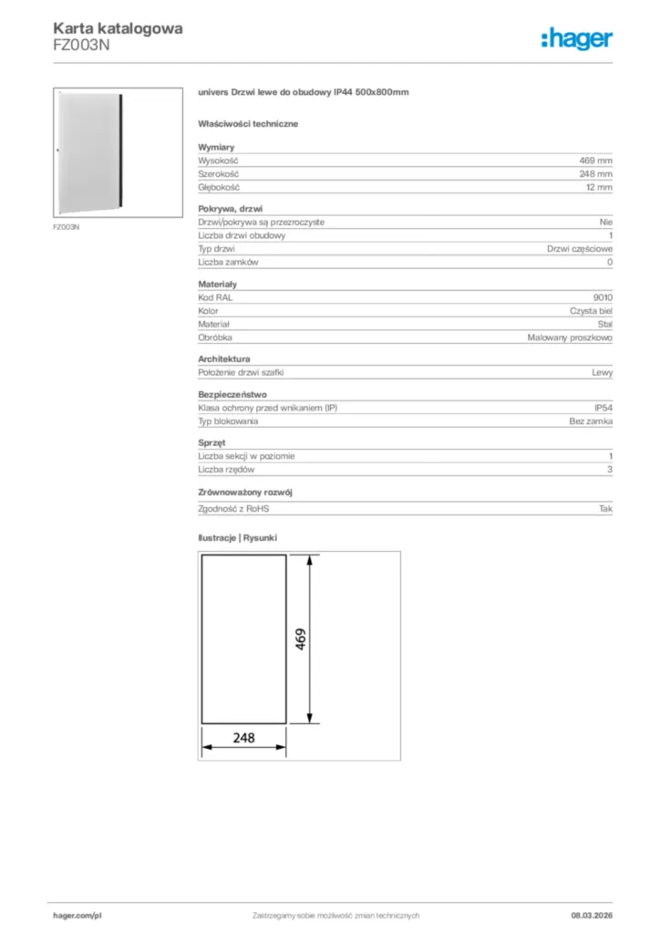 Zdjęcie Hager Karta katalogowa FZ003N | Hager Polska