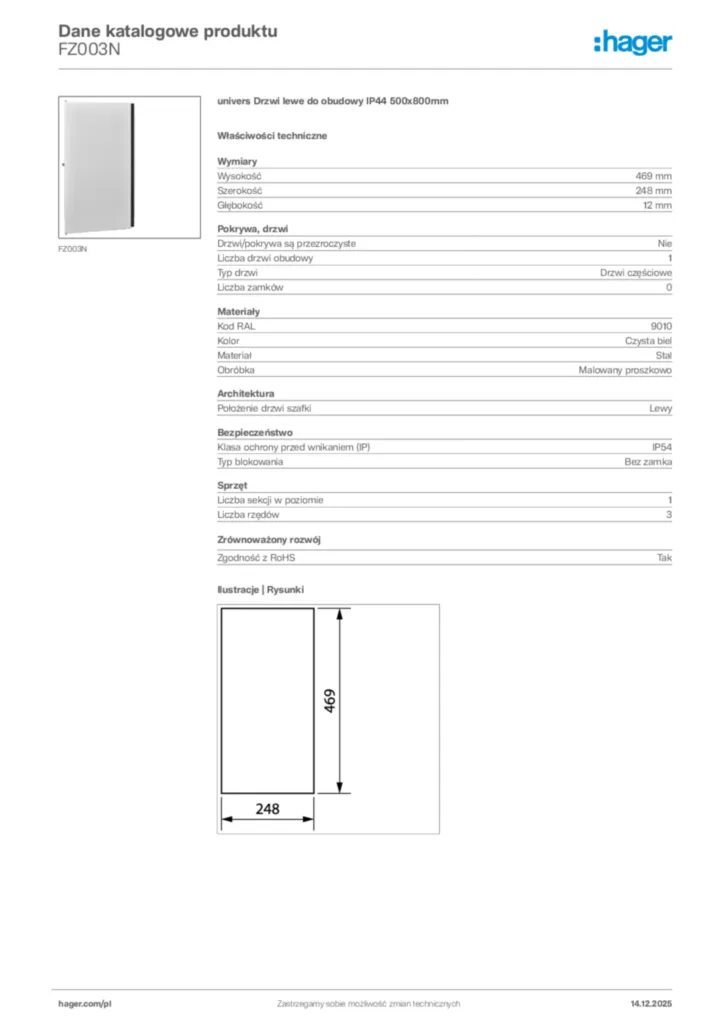 Zdjęcie Hager Karta katalogowa FZ003N | Hager Polska