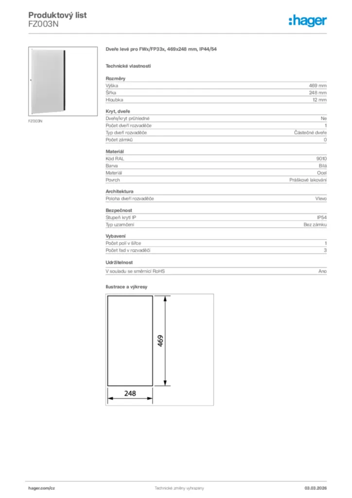 Obrázek Hager Product data sheet FZ003N | Hager