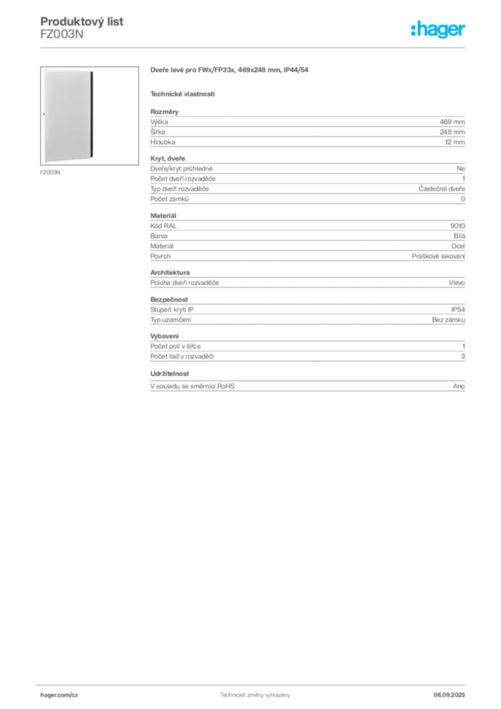 Obrázek Hager Produktový list FZ003N | Hager