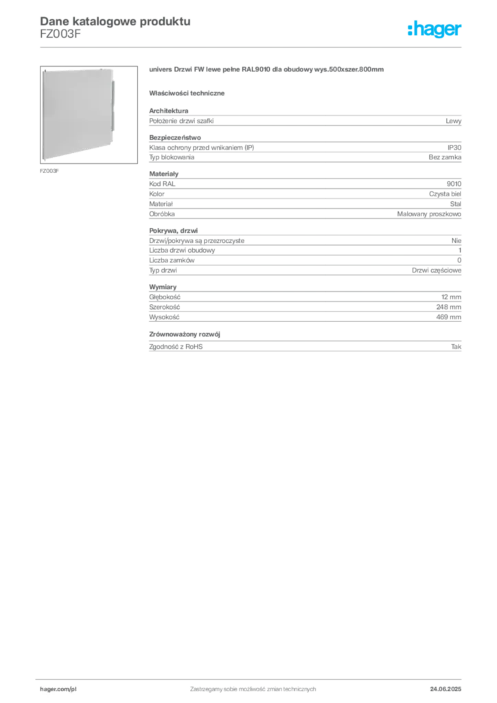 Zdjęcie Hager Karta katalogowa FZ003F | Hager Polska