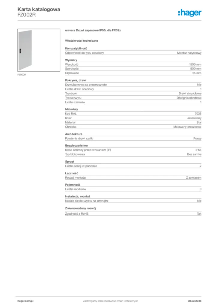 Zdjęcie Hager Karta katalogowa FZ002R | Hager Polska