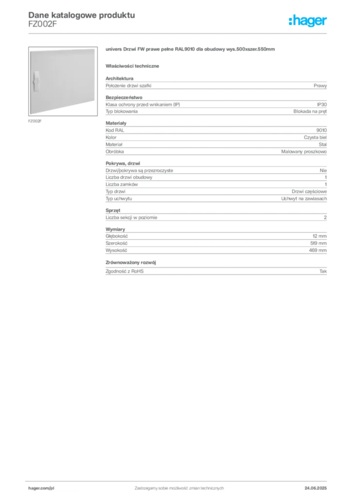 Zdjęcie Hager Karta katalogowa FZ002F | Hager Polska