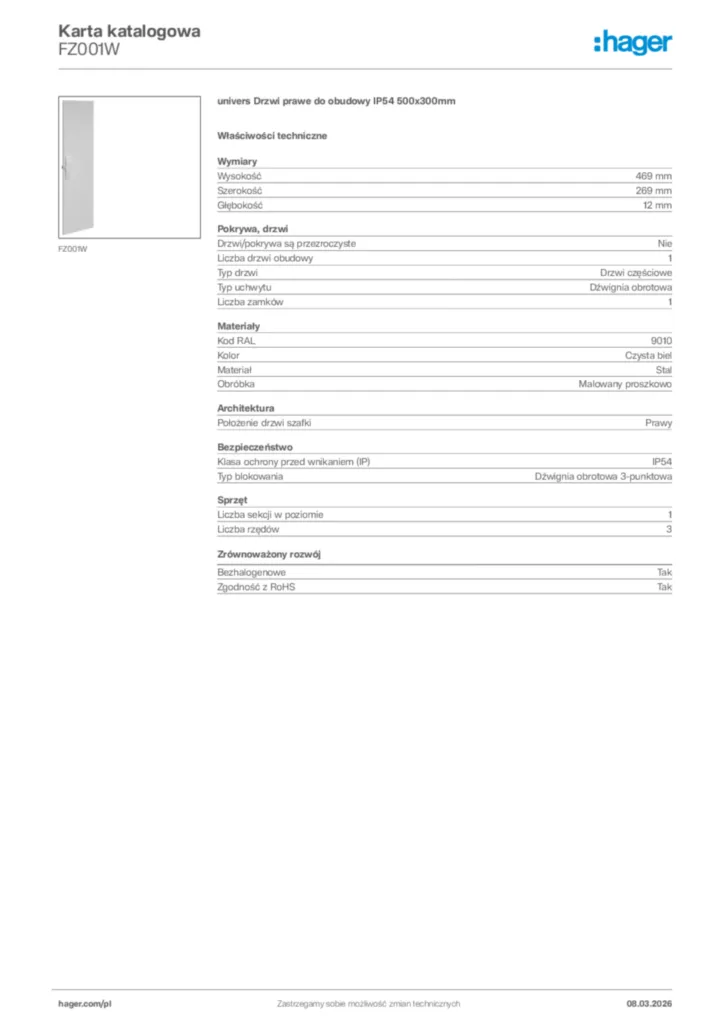 Zdjęcie Hager Karta katalogowa FZ001W | Hager Polska
