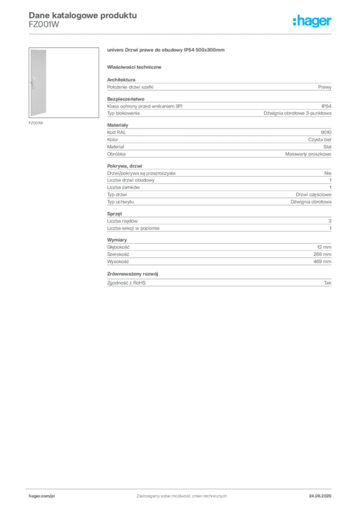 Zdjęcie Hager Karta katalogowa FZ001W | Hager Polska