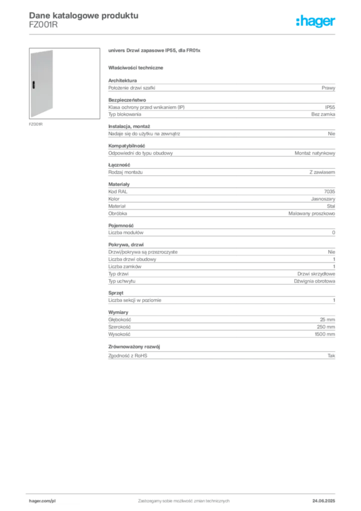 Zdjęcie Hager Karta katalogowa FZ001R | Hager Polska
