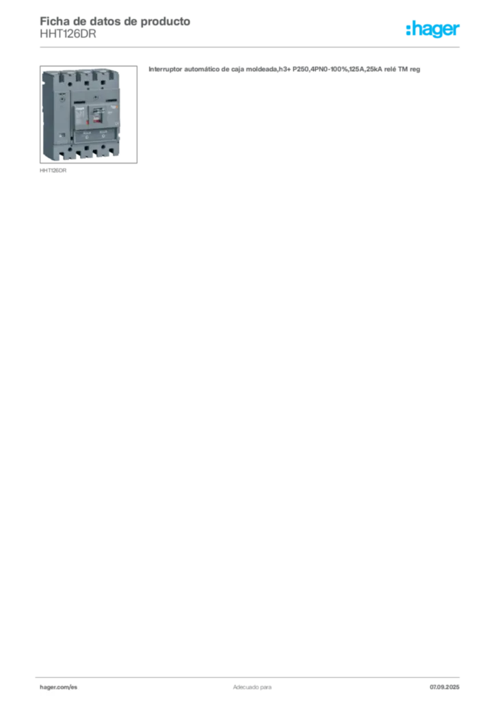 Imagen Hager Ficha de datos de producto HHT126DR | Hager España