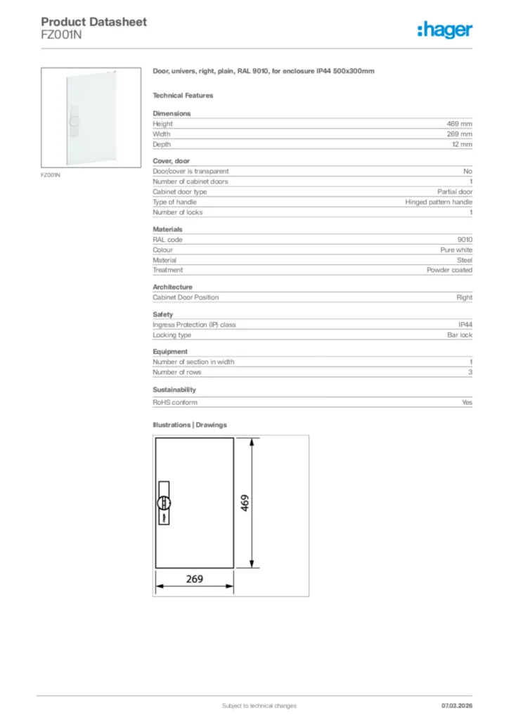 Image Hager Product data sheet FZ001N  | Hager Africa
