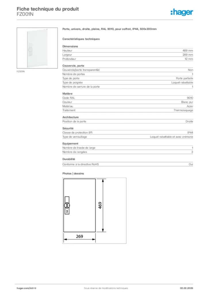 Image Hager Fiche technique du produit FZ001N | Hager Afrique