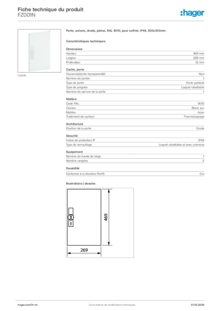 Image Hager Fiche technique du produit FZ001N | Hager Suisse