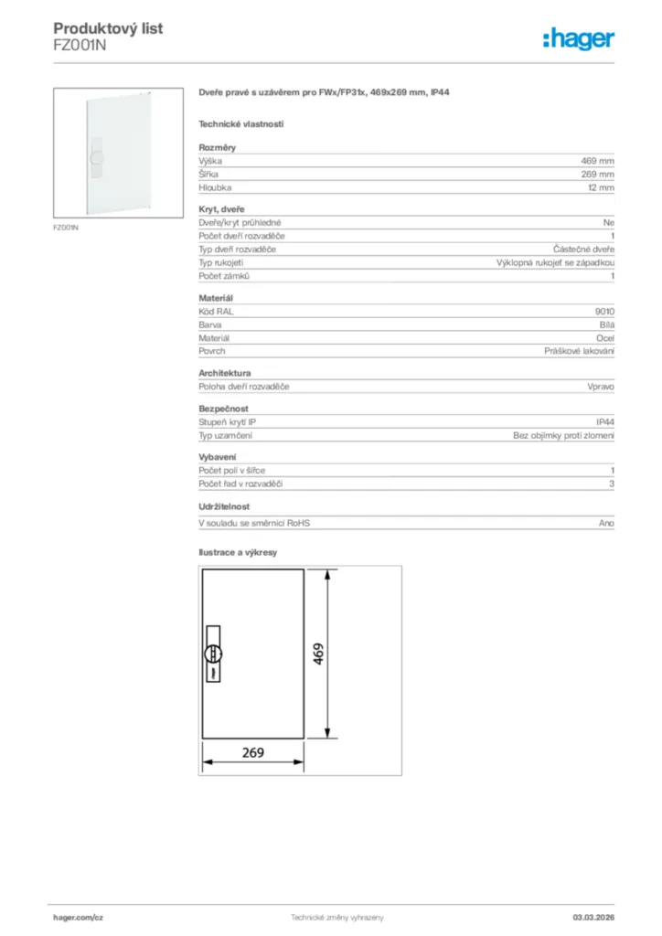 Obrázek Hager Product data sheet FZ001N | Hager