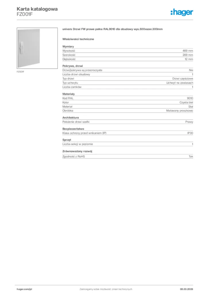 Zdjęcie Hager Karta katalogowa FZ001F | Hager Polska