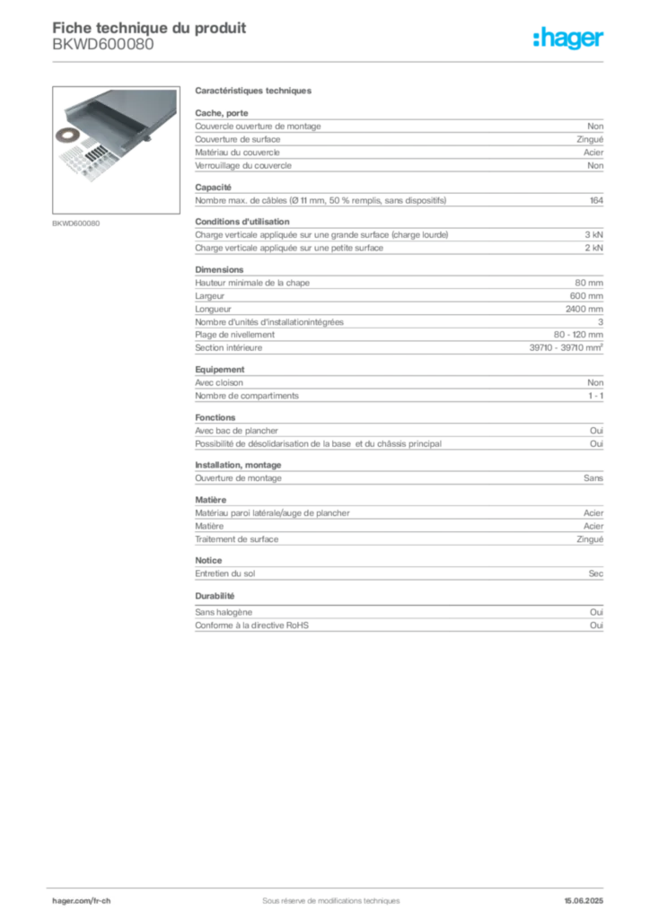 Image Hager Fiche technique du produit BKWD600080 | Hager Suisse