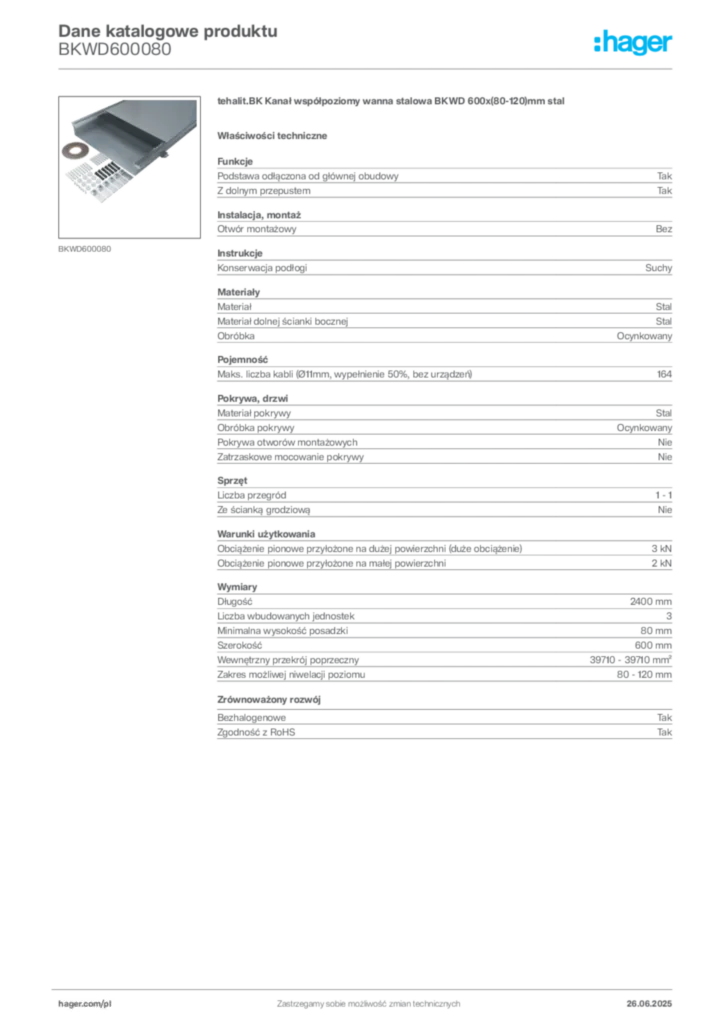 Zdjęcie Hager Karta katalogowa BKWD600080 | Hager Polska