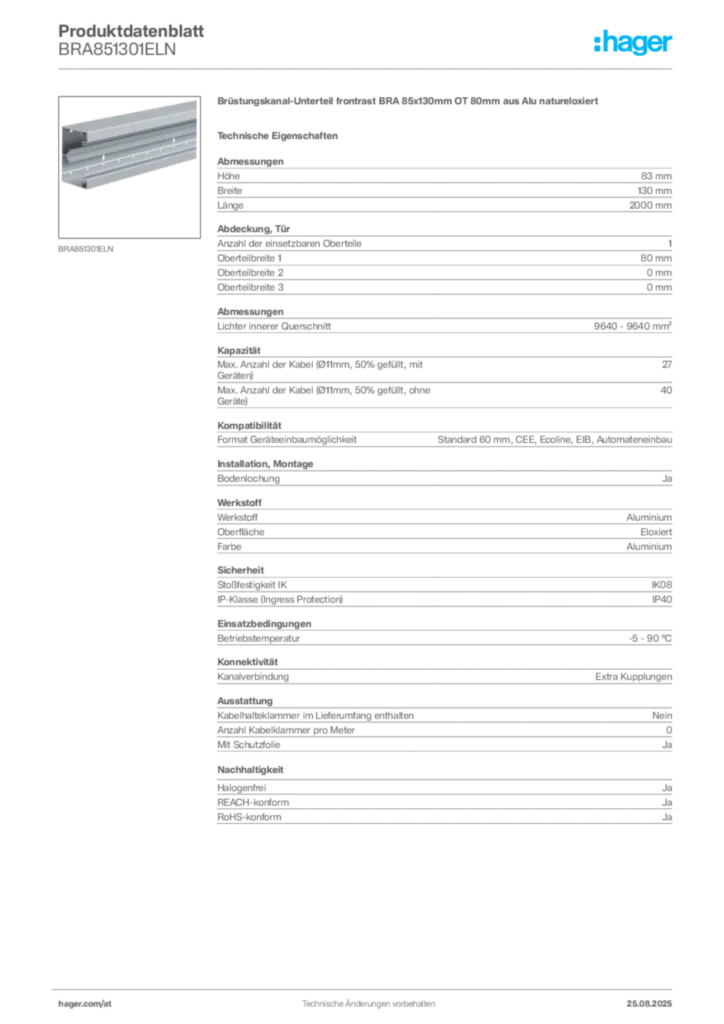 Bild Hager Produktdatenblatt BRA851301ELN | Hager Deutschland