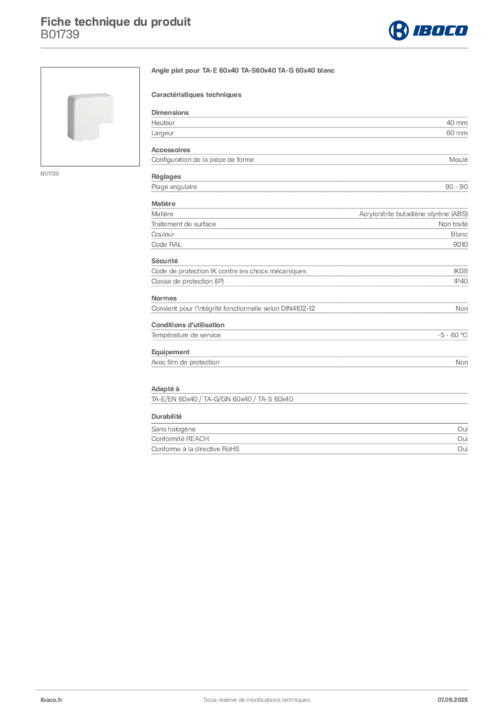Image Iboco Fiche technique du produit B01739 | Hager France