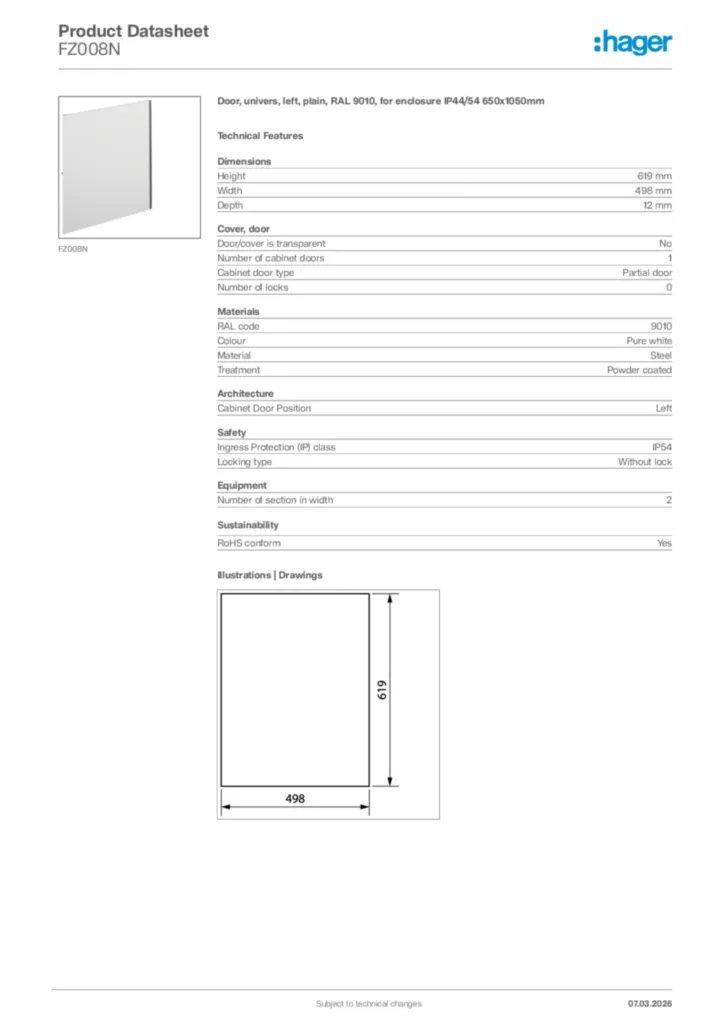 Image Hager Product data sheet FZ008N  | Hager Africa