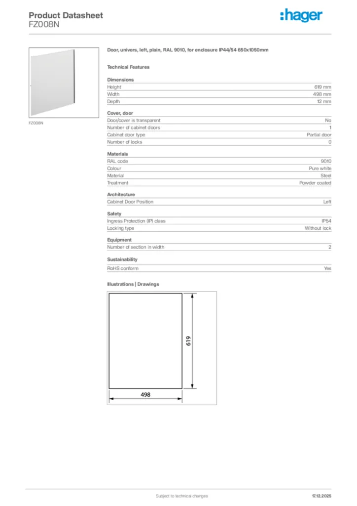 Image Hager Product data sheet FZ008N  | Hager Africa
