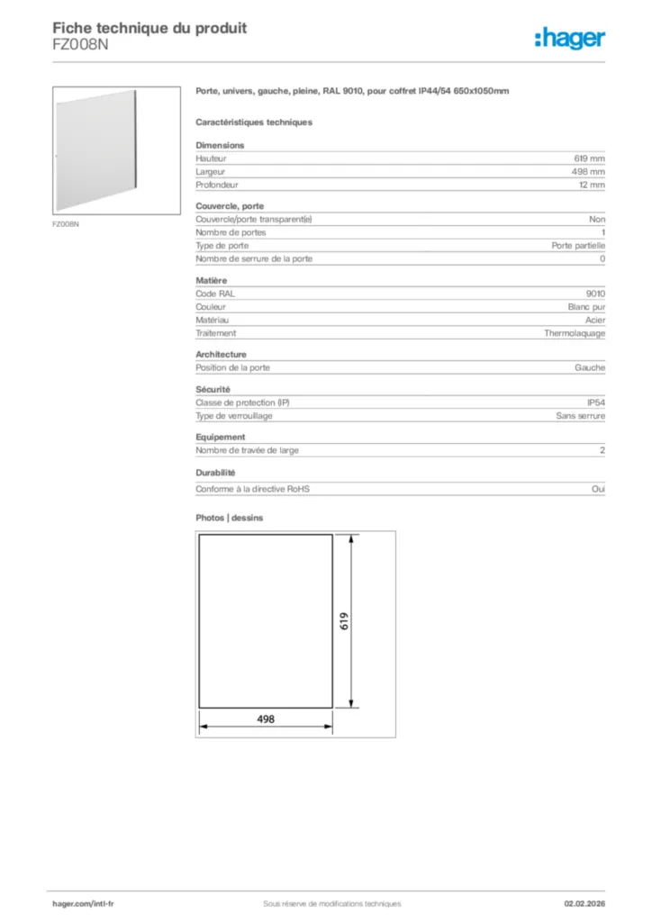 Image Hager Fiche technique du produit FZ008N | Hager Afrique