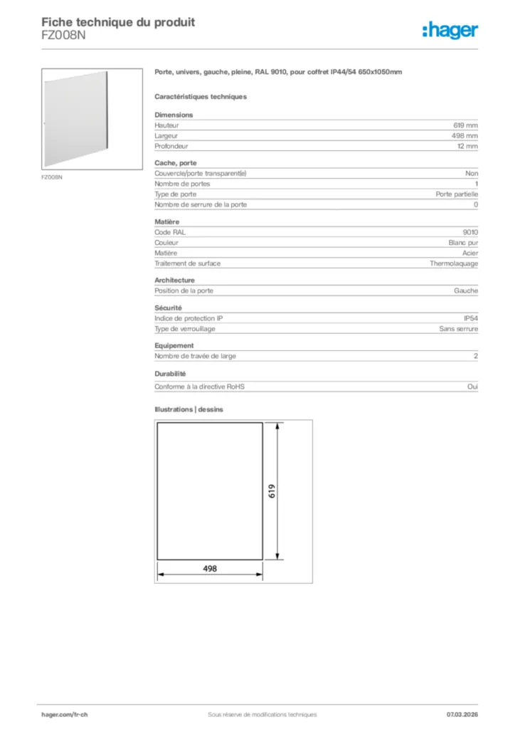 Image Hager Fiche technique du produit FZ008N | Hager Suisse